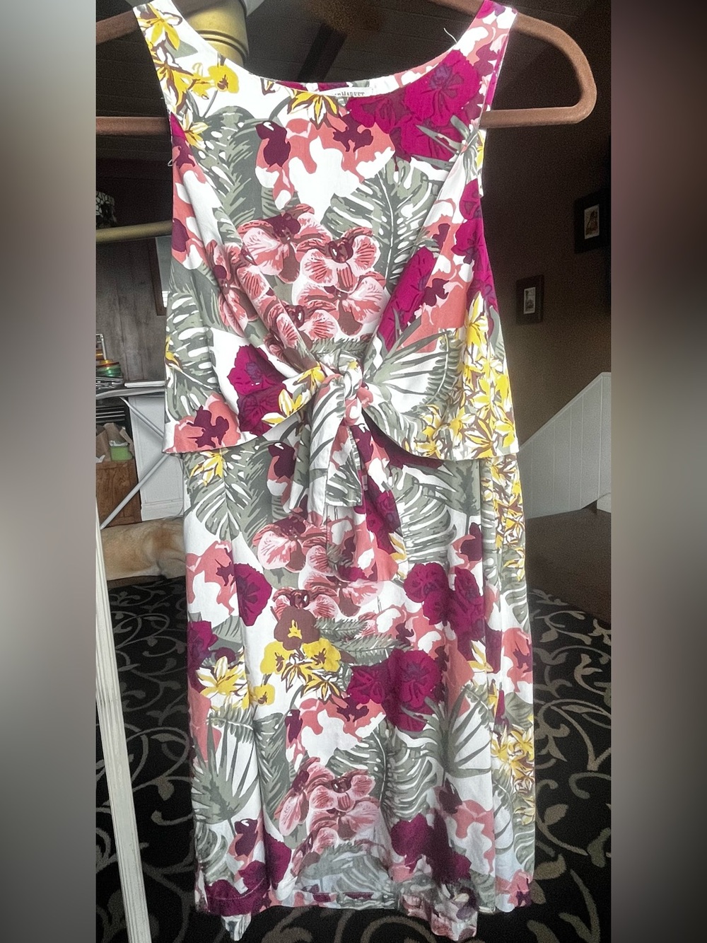 Floral Tie-Front Summer Dress - Pink, Green & Yellow Maroon S/M